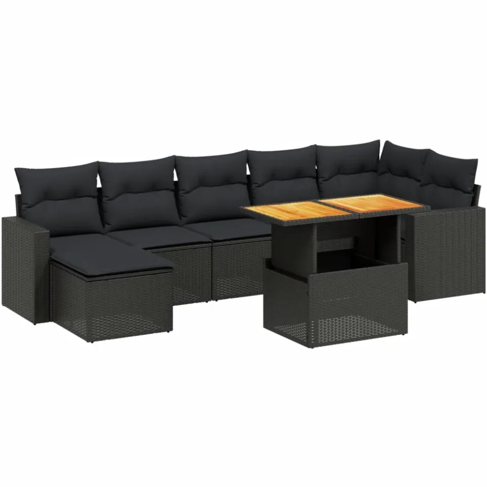 vidaXL 8-delige Loungeset met kussens poly rattan zwart