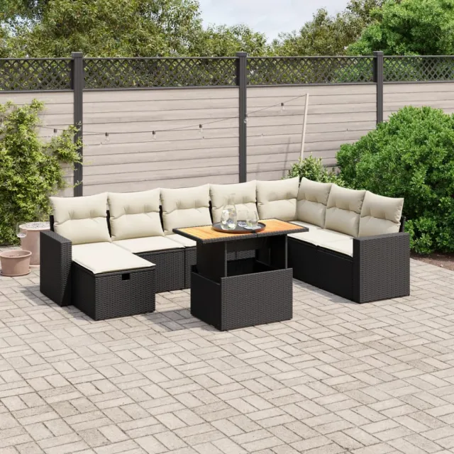 vidaXL 9-delige Loungeset met kussens poly rattan zwart, foto 2