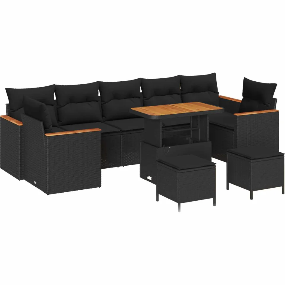 vidaXL Tuinbankenset Zwart poly rattan