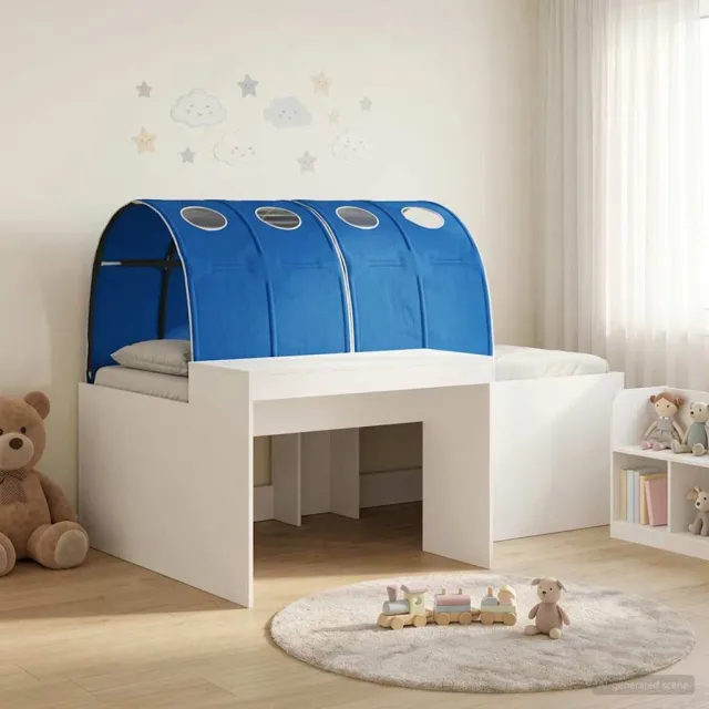 vidaXL Hoge Bed Frame met Bureau voor Kinderen 3 st Wit en Blauw