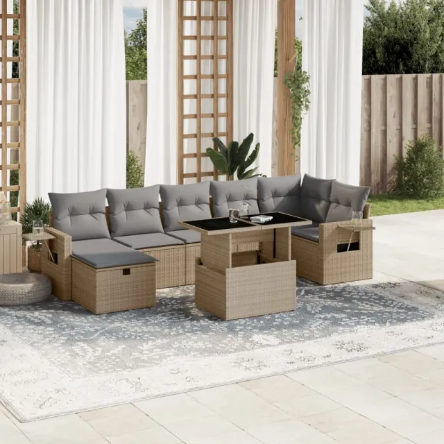 vidaXL 8-delige Loungeset met kussens poly rattan beige, foto 2