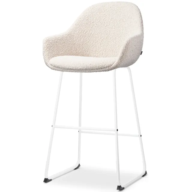 Nolon Nino-Mae barkruk bouclé beige - wit onderstel - 75 cm