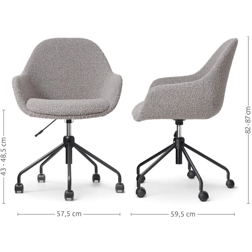 Nolon Nout-Mae bureaustoel bouclé taupe - zwart onderstel, foto 3