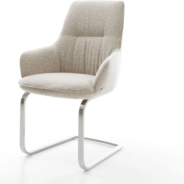 DELIFE Sledestoel Zelia-Flex met armleuning sledemodel vlak roestvrij staal geweven stof beige pocketveer kern