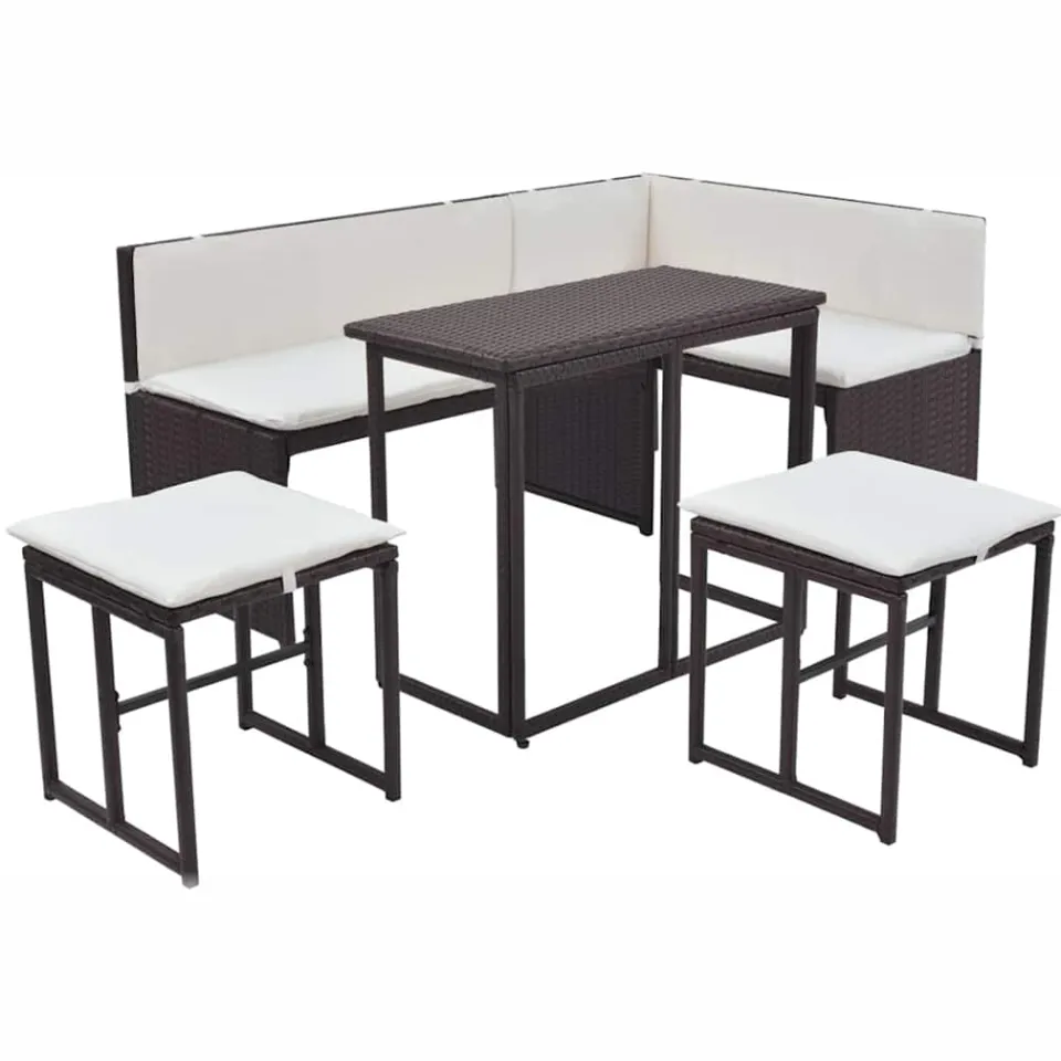 vidaXL 5-delige Tuinset staal poly rattan bruin