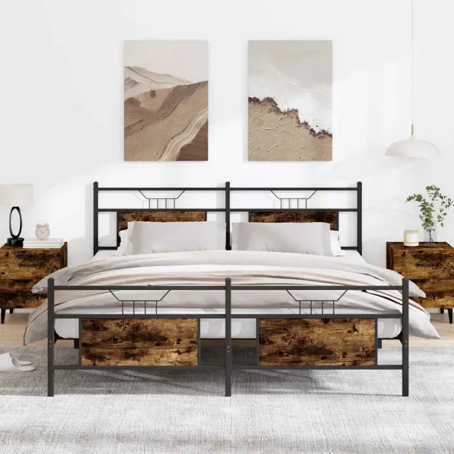 vidaXL Bedframe zonder matras metaal gerookt eikenkleurig 183x213 cm