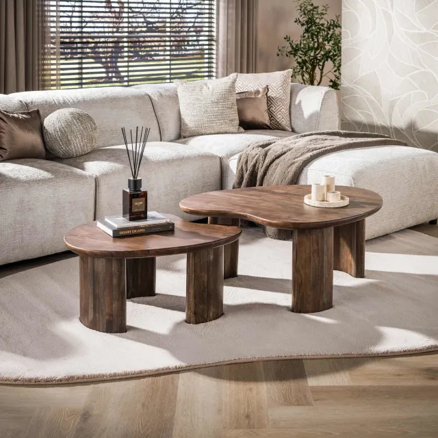 Giga Living Giga Meubel Salontafel Central - Bruin Hout - Set Van 2 - 99x76x42cm