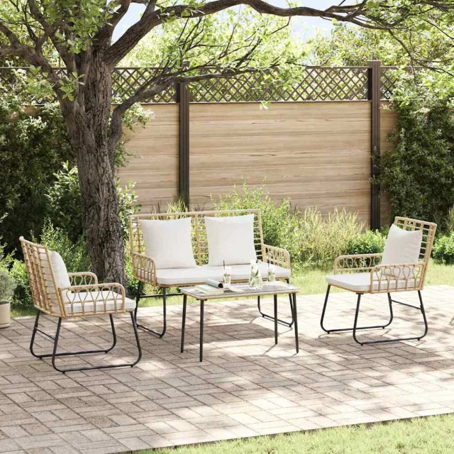vidaXL Tuin eettafelset 3 st Bruin en Crème poly rattan, foto 2