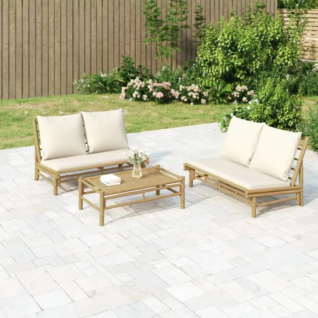 vidaXL 3-delige Loungeset met kussens bamboe crèmewit, foto 2