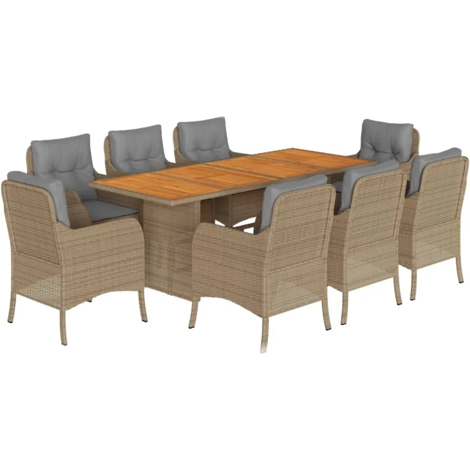 vidaXL 9-delige Tuinset met kussens poly rattan beige, foto 3