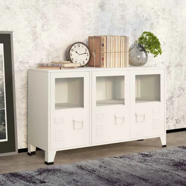 vidaXL Dressoir industrieel 105x35x62 cm metaal en glas wit, foto 2