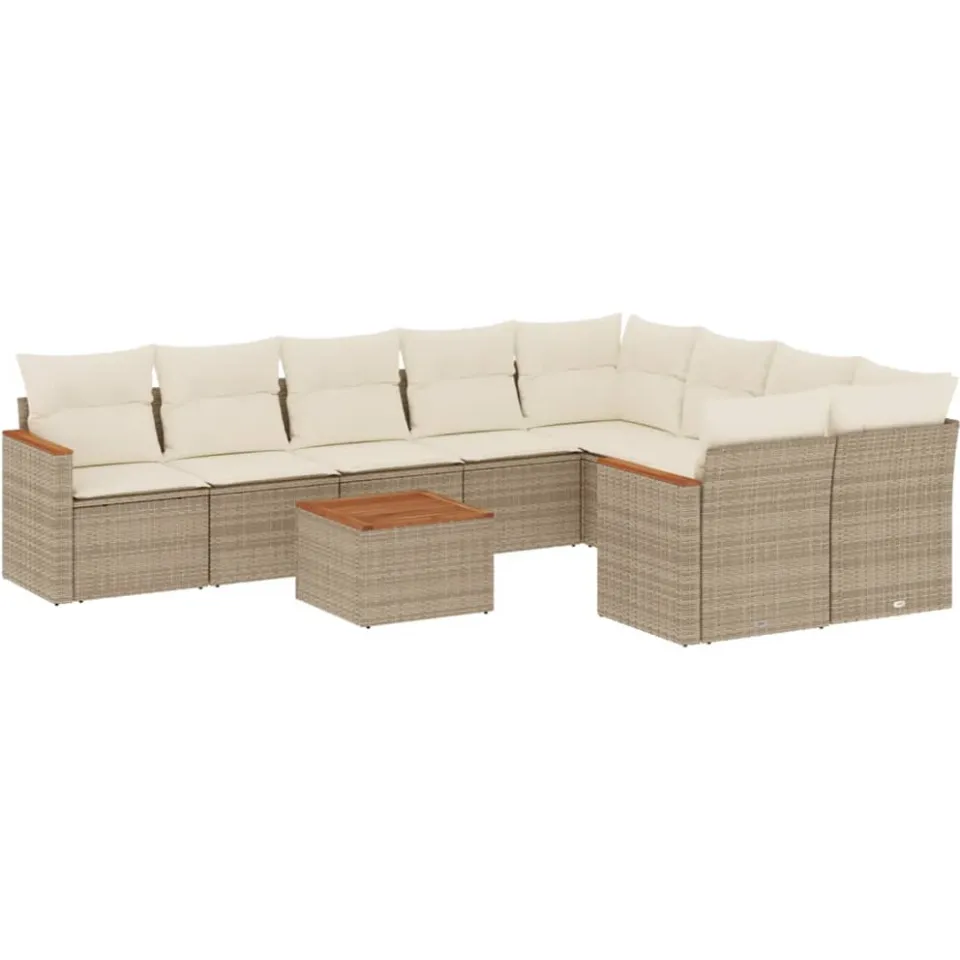 vidaXL 10-delige Loungeset met kussens poly rattan beige