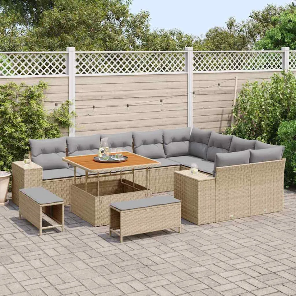 vidaXL Tuin Sofa Set 12 st Beige poly rattan, foto 2