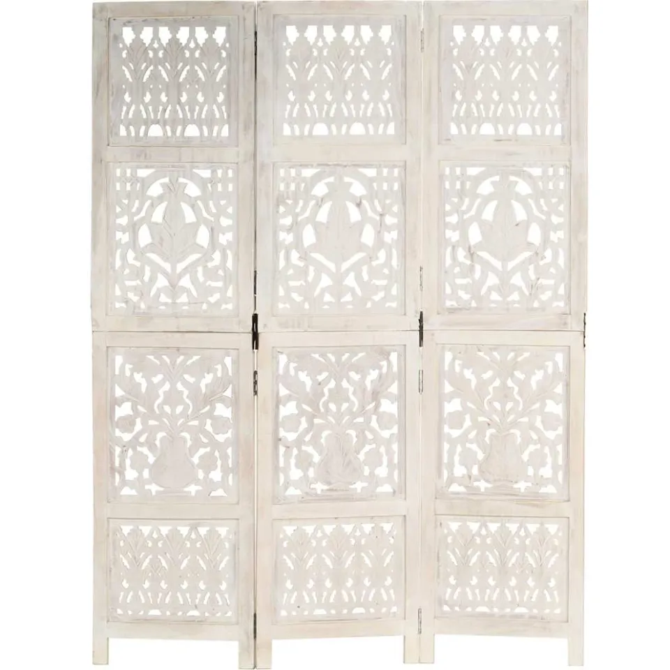 vidaXL Kamerscherm met 3 panelen handgesneden 120x165 cm mangohout wit, foto 3