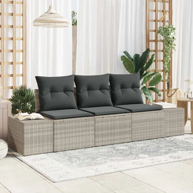 vidaXL Bankstel 3 st Lichtgrijs poly rattan, foto 2