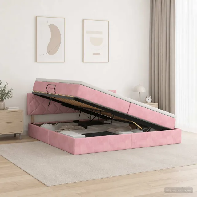 vidaXL Opslag bed met hoofdeinde Roze 200 x 200 cm Fluweel