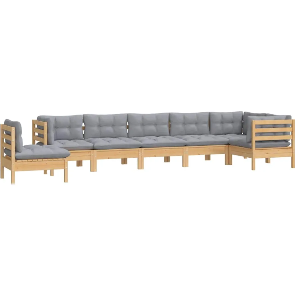vidaXL 8-delige Loungeset met grijze kussens massief grenenhout Grijs