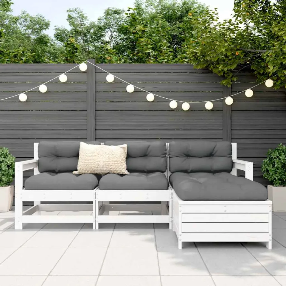 vidaXL 4-delige Loungeset massief grenenhout wit, foto 2