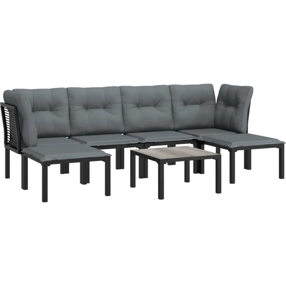 vidaXL 7-delige Loungeset poly rattan zwart en grijs