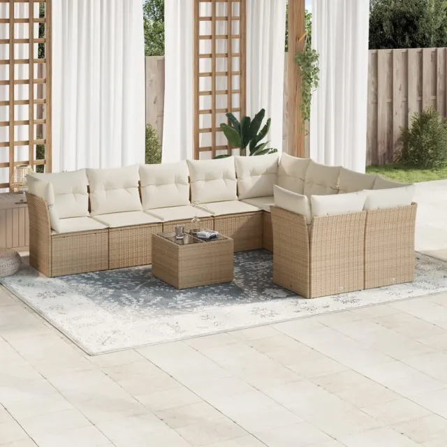 vidaXL 10-delige Loungeset met kussens poly rattan beige, foto 2