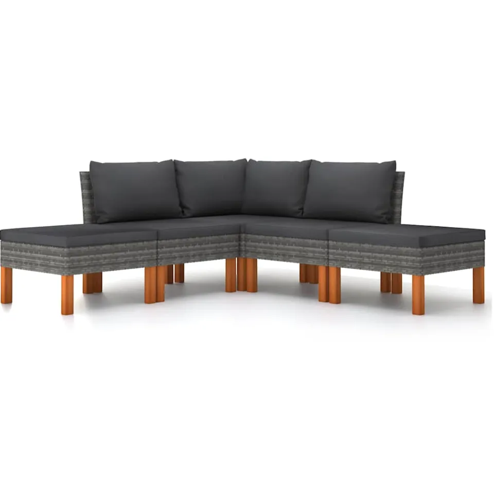vidaXL 5-delige Loungeset met kussens poly rattan grijs, foto 4