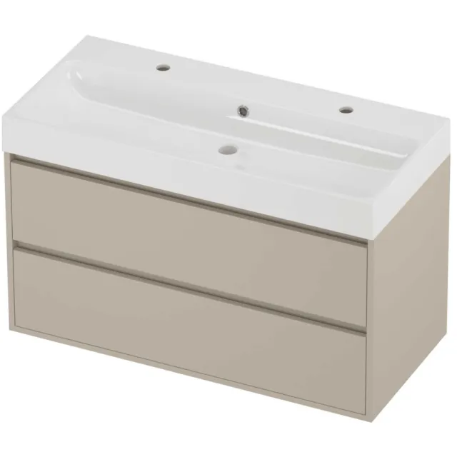 Proline Podium Badmeubelset Polystone Loft 2 Gaten 100x46x62 cm Glans Wit Soft Linen Beige