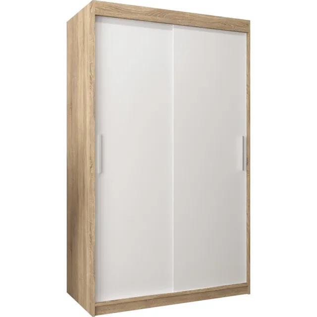 InspireME Kledingkast met 2 schuifdeuren, Modern-stijl, Kledingkast met planken (BxHxD): 120x200x62 - TORM 120 Sonoma Eik + Wit Mat