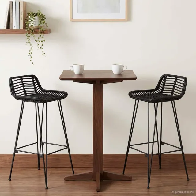 vidaXL Barkruk 2 st Zwart 44 x 46 x 91 cm Rattan en staal