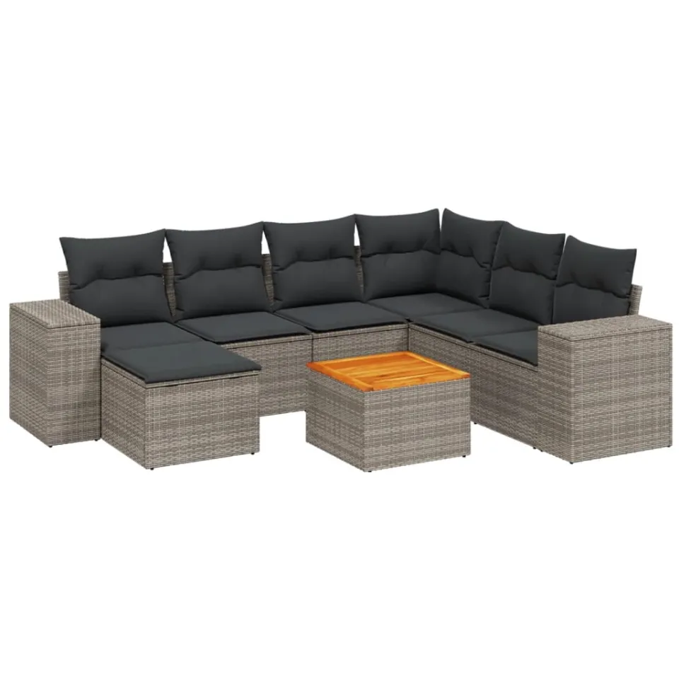 vidaXL 8-delige Loungeset met kussens poly rattan grijs, foto 3
