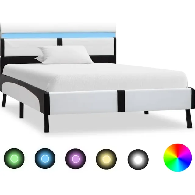 vidaXL Bedframe met LED kunstleer wit en zwart 90x200 cm
