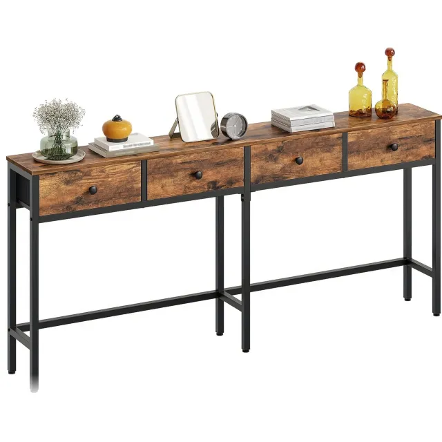 Mura Logistiek Mura Bijzettafel - Sidetable - Gangtafel - Console Tafel - Wandtafel - Haltafel - 4 Ruime Lades - 180 Cm Breed - Hout - Bruin