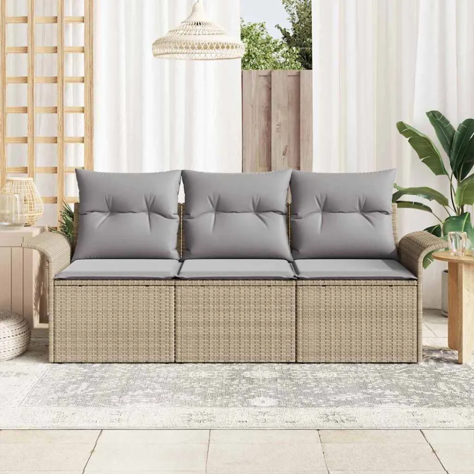 vidaXL Tuin Sofa Set 3 st Beige Poly riet, foto 3