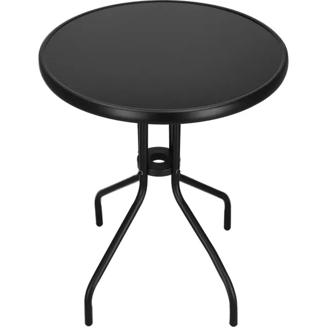 springos Tuintafel | Buitentafel | Bijzettafel Buiten | Metaal | Donker Gehard Glas | Rond | 60 x 60 x 70 cm | Zwart