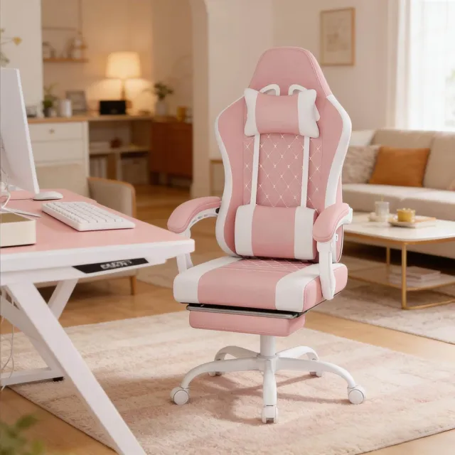 COVREO Ergonomische gaming bureaustoel 70x70x127 cm Pink White, mesh, 150 kg Roze + wit