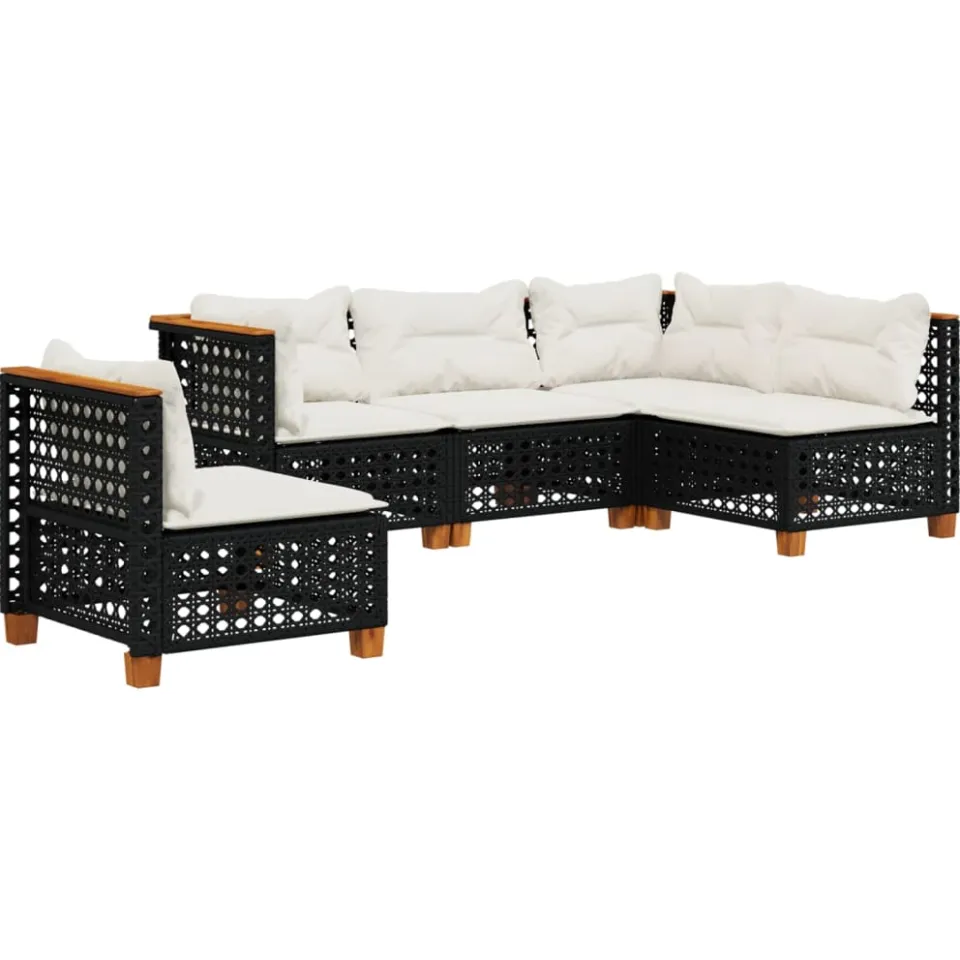 vidaXL 5-delige Loungeset met kussens poly rattan zwart