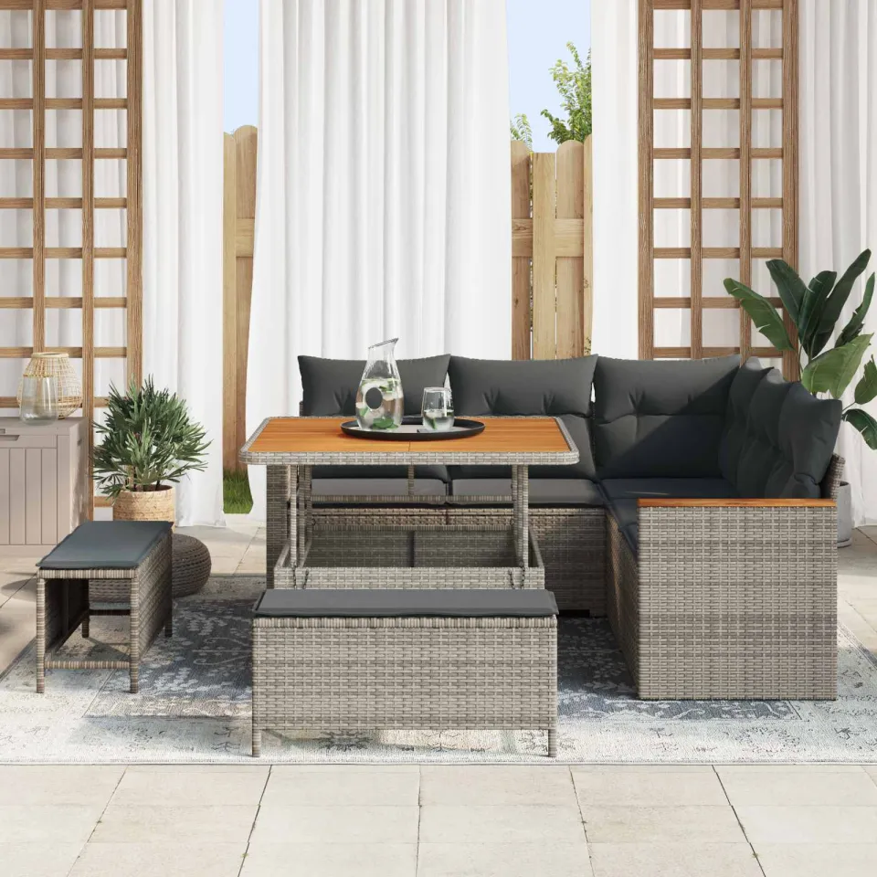 vidaXL Tuinbankenset 8 st Grijs poly rattan, foto 3