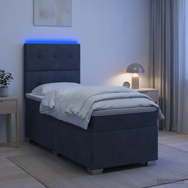 vidaXL Boxspring Bed met Matras en LED Donkergrijs 90 x 190 cm Fluweel