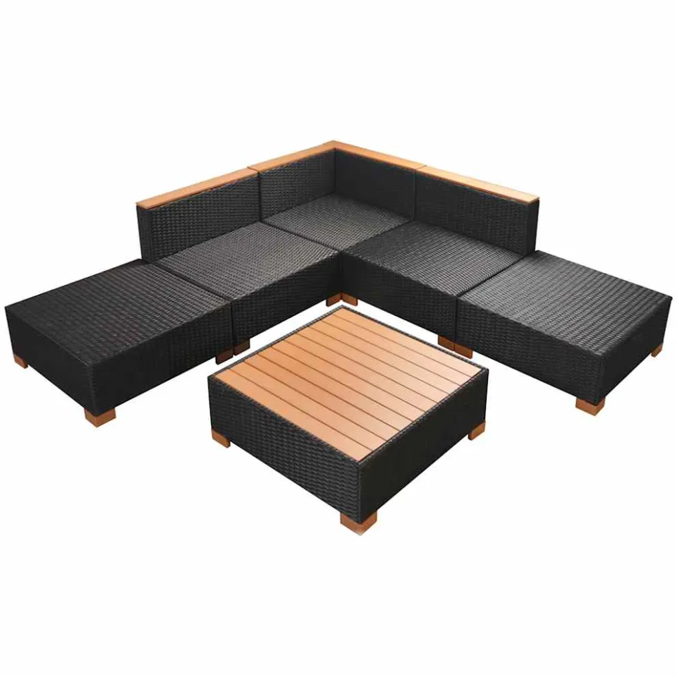 vidaXL 6-delige Loungeset met kussens poly rattan zwart, foto 4