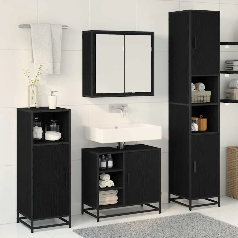 vidaXL Badkamermeubelset 4 st Zwart Eiken 65 x 33 x 60 cm Bewerkt hout, foto 3