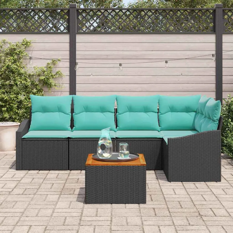 vidaXL Tuinbankenset 6 st Zwart poly rattan, foto 3