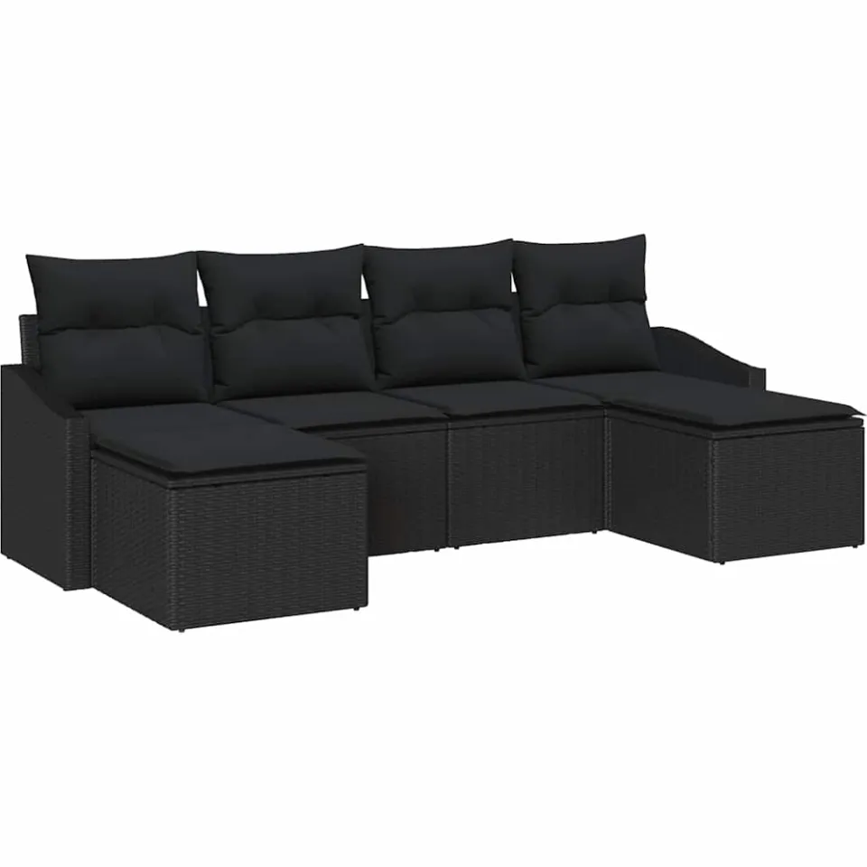 vidaXL Tuin Eetset 6 st Zwart poly rattan