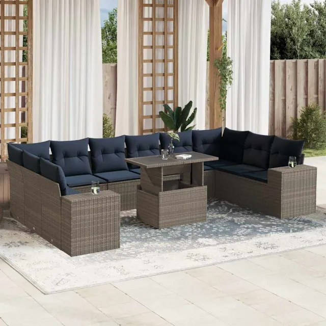 vidaXL 11-delige tuinbankset met kussens, grijs polyrotan, foto 2