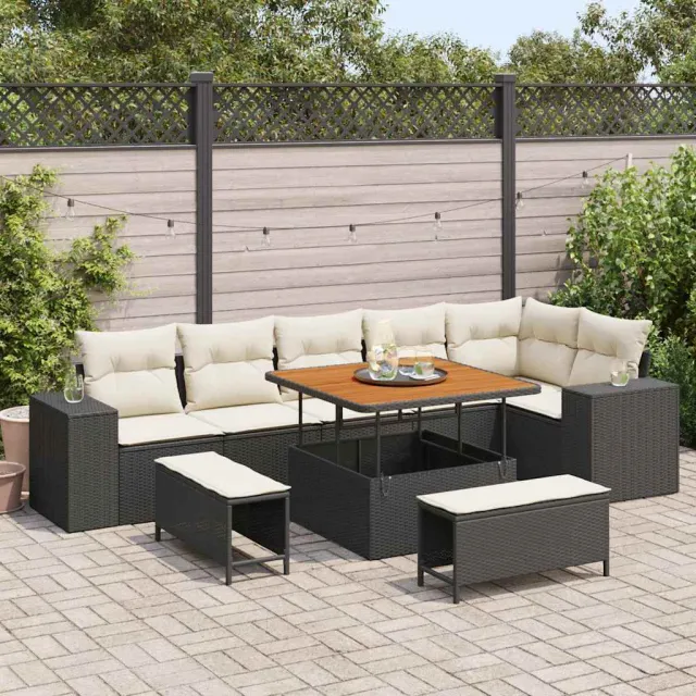 vidaXL Tuin Sofa Set 9 st Zwart poly rattan, foto 2