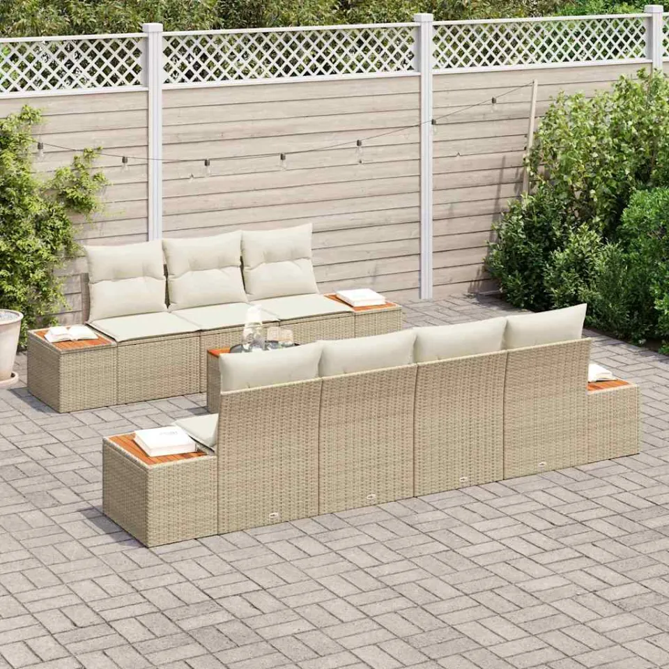 vidaXL Tuinbankenset 8 st Beige Poly riet, foto 3