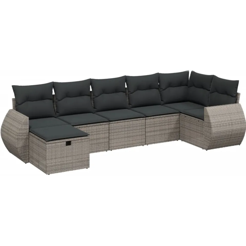 vidaXL 7-delige Loungeset met kussens poly rattan grijs, foto 3