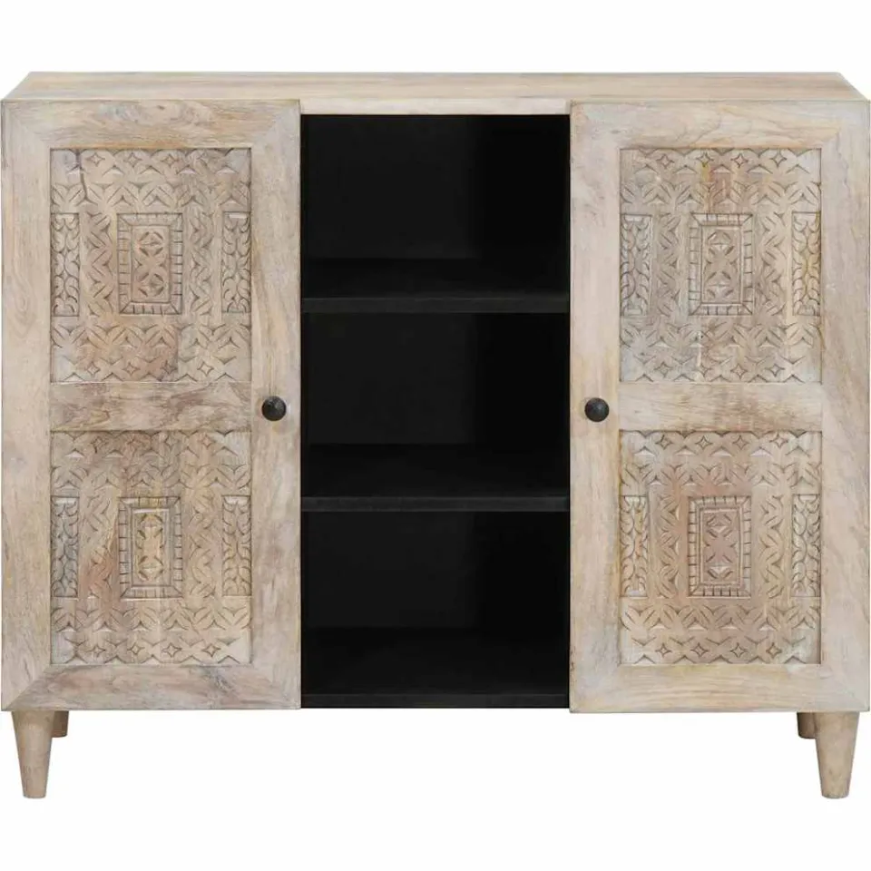 vidaXL Dressoir Bleached Wit 90 x 33 x 75 cm Massief Mango Hout, foto 3