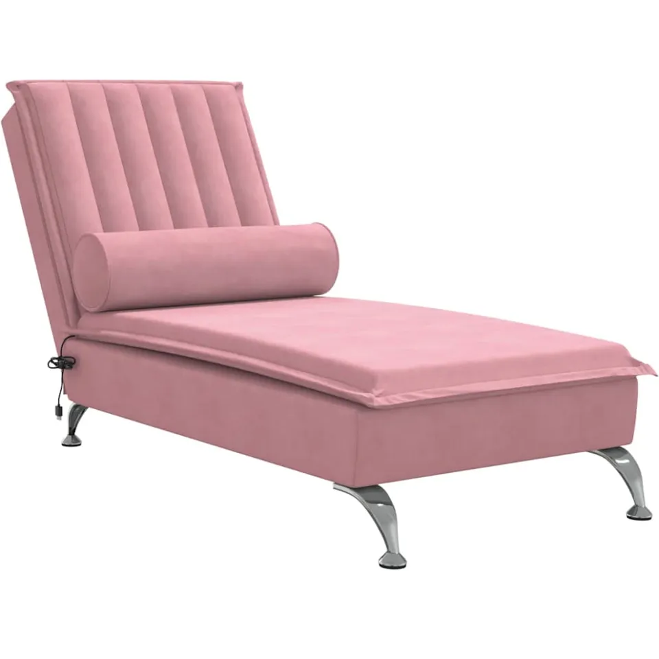 vidaXL Massage chaise longue met bolster fluweel roze, foto 3