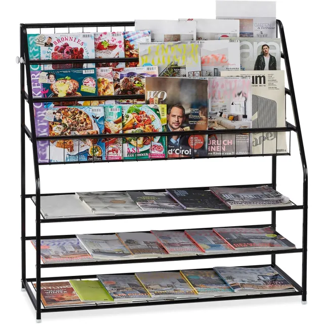Relaxdays Tijdschriftenrek - Zwart - Vrijstaand - Metaal - 96x97x37 cm