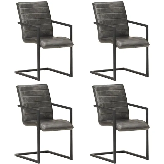 vidaXL Eetkamerstoelen 4 st echt leer grijs