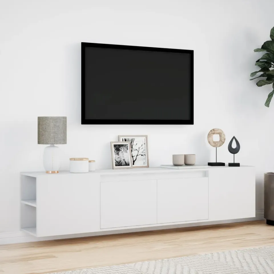 vidaXL Tv-wandmeubel met LED-verlichting 180x31x39,5 cm wit, foto 3